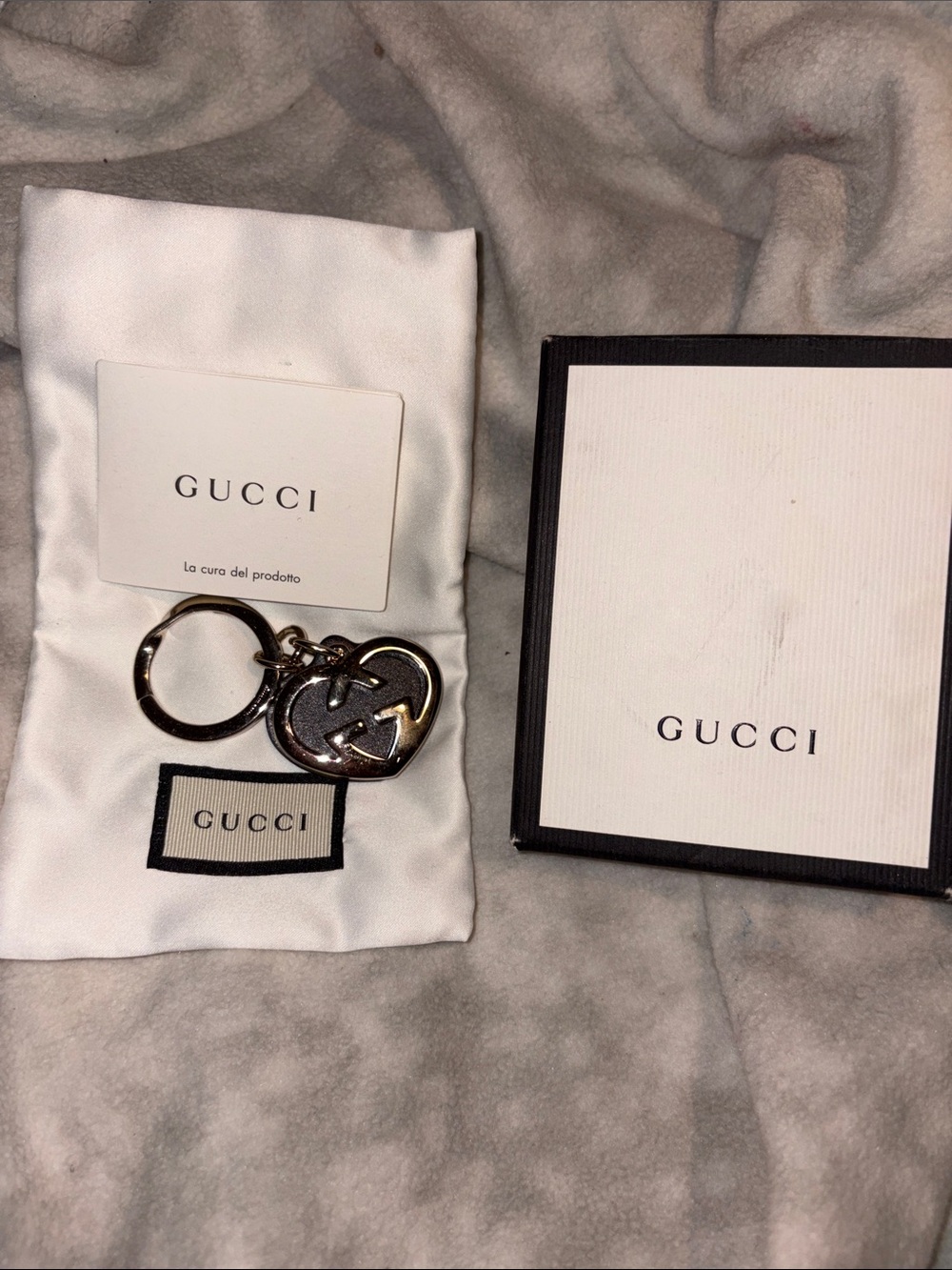 NWOT FULL INCLUSION Gucci Silver Interlocking G Heart Keyring